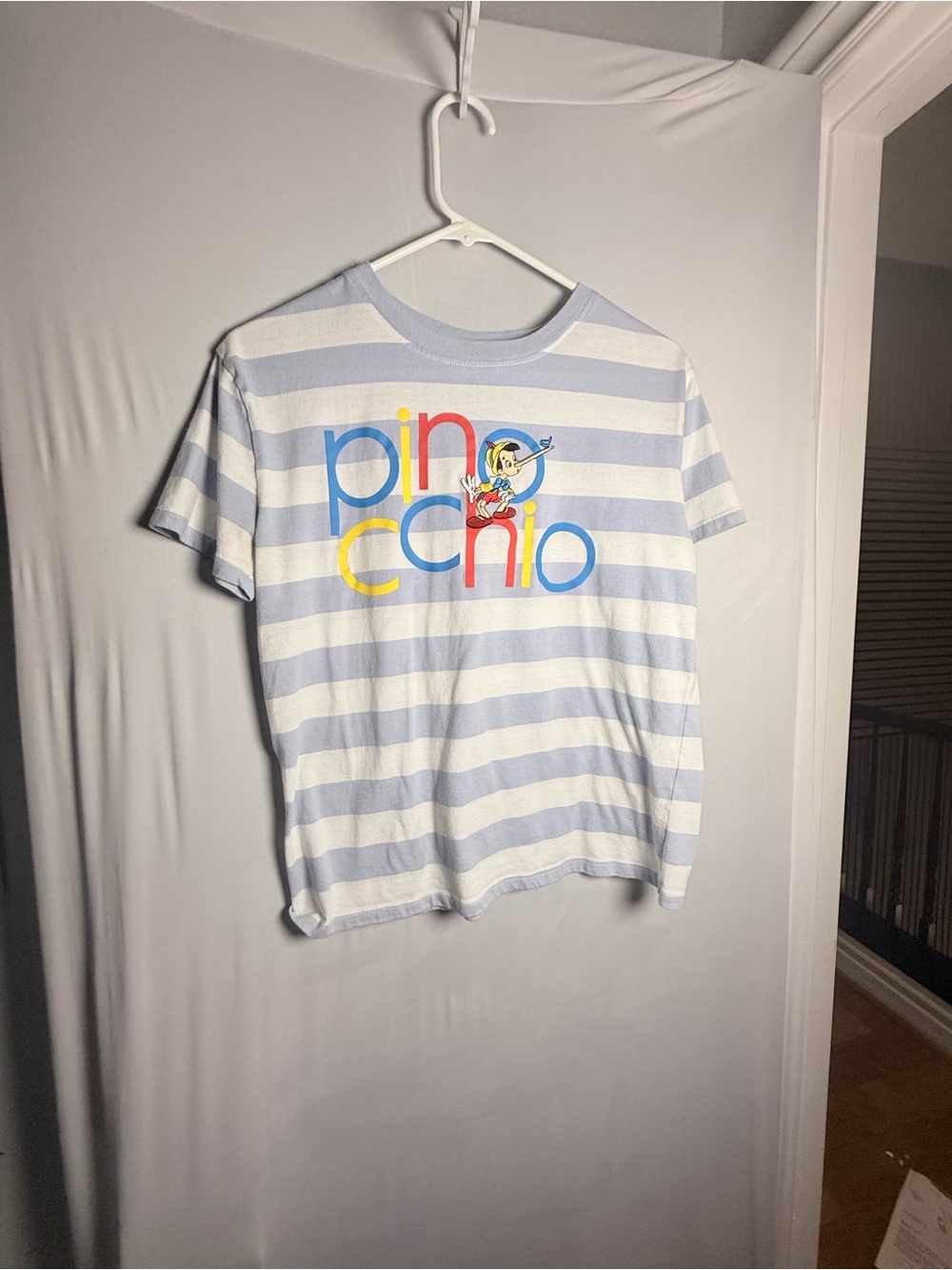 Pinocchio Striped Tee - Light Blue & White